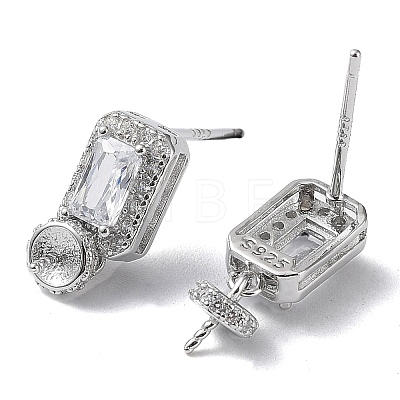 Rhodium Plated 925 Sterling Silver with Clear Cubic Zirconia Stud Earring Findings STER-G036-15P-1