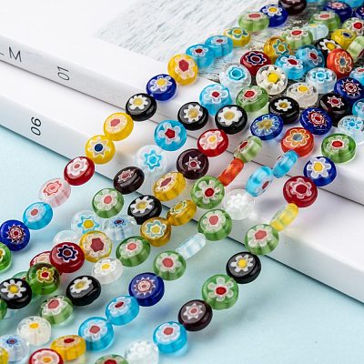 Flat Round Handmade Millefiori Glass Beads X-LK-R004-54-1