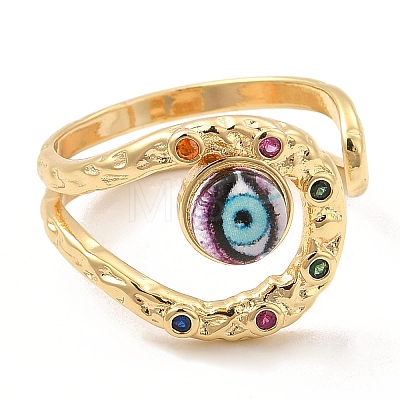 Resin Evil Eye Open Cuff Ring with Cubic Zirconia RJEW-E069-02G-02-1