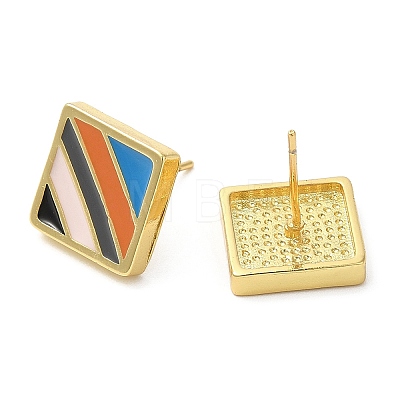 Rack Plating Brass Square Stud Earrings with Enamel EJEW-D061-31G-1
