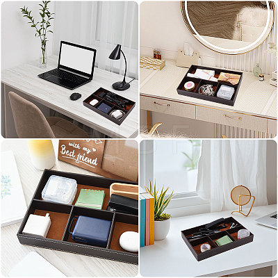 2Pcs Desktop 4-Grid PU Leather Organizer Display Storage Trays CON-CA0001-036A-1