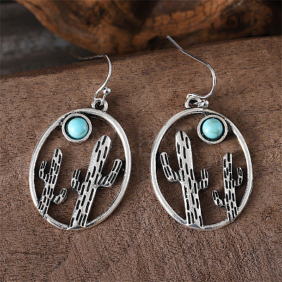 Alloy & Synthetic Turquoise Dangle Earrings FS-WG3DEAB-02-1