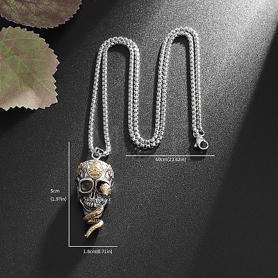 Snake Skull Alloy Gothic Pendant Box Chain Necklaces FS-WG2281F-01-1