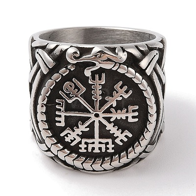 Viking 304 Stainless Steel Vegvisir Wide Finger Rings for Mens RJEW-U005-21A-05-1