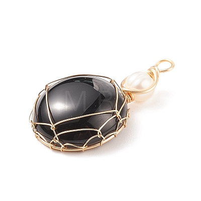 Synthetic Black Stone Pendants PALLOY-JF01556-07-1