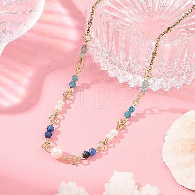 304 Stainless Steel with Natural Mixed Gemstone Pendant Necklaces NJEW-JN06653-02-1