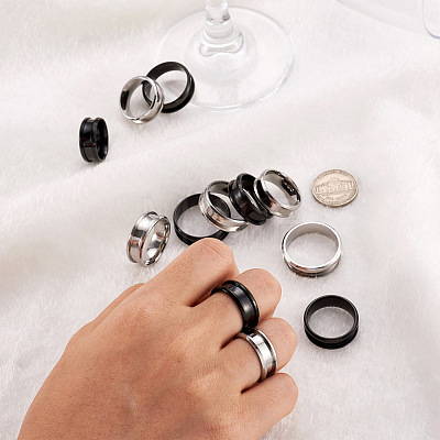 Yilisi 12Pcs 12 Style Stainless Steel Grooved Finger Ring Settings STAS-YS0001-24-1
