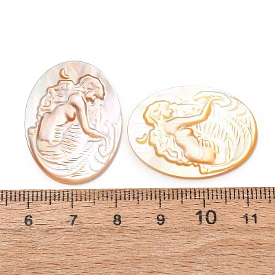 Natural Yellow Shell Carved Cabochons SHEL-G024-02B-1