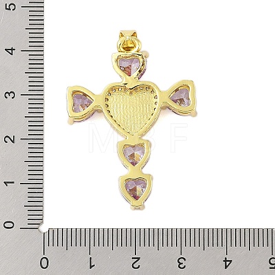 Rack Plating Brass Micro Pave Cubic Zirconia Heart Shape Virgin Mary Cross Pendant KK-S380-44D-G-1