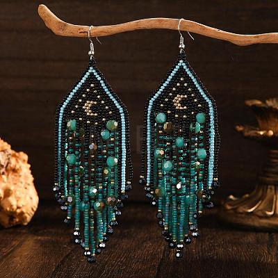 Bohemian Style Moon Glass Seed Beads Dangle Earrings GZ0619-1-1