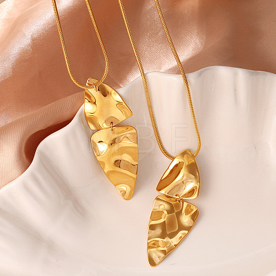 304 Stainless Steel Textured Leaf Pendant Long Necklaces WGDFF54-02-1