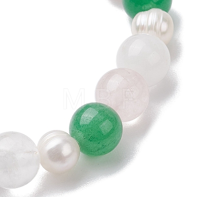 Natural Rose Quartz & Green Aventurine & Pearl Round Beaded Stretch Bracelets for Women BJEW-JB11041-04-1