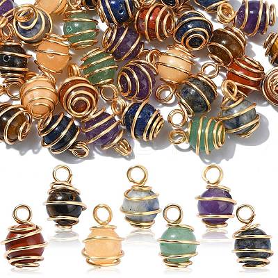 35Pcs 7 Colors Chakra Natural Mixed Gemstone Pendants PALLOY-CJ00050-1
