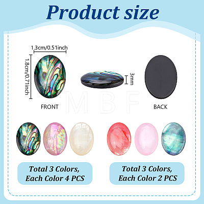 18Pcs 6 Colors Natural Shell Cabochons with Enamel BSHE-PH0001-66-1