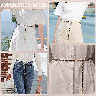 1Pc Alloy PU Leather Braided Waist Chains for Woman AJEW-CL0005-49B-1