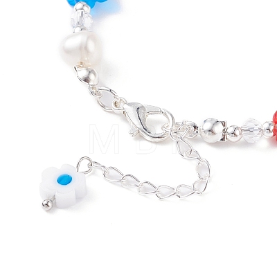 Handmade Millefiori Glass & Natural Pearl Beaded Bracelet BJEW-TA00053-1