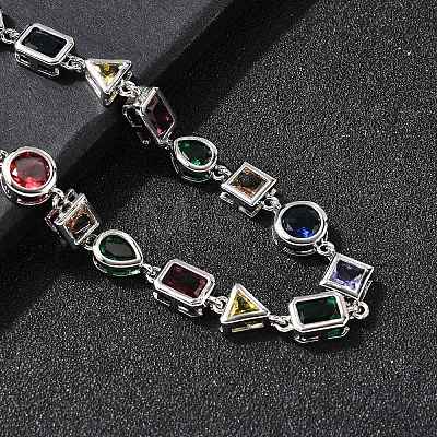 Brass Pave Colorful Cubic Zirconia Geometric Link Chain Necklaces NJEW-P337-01P-1