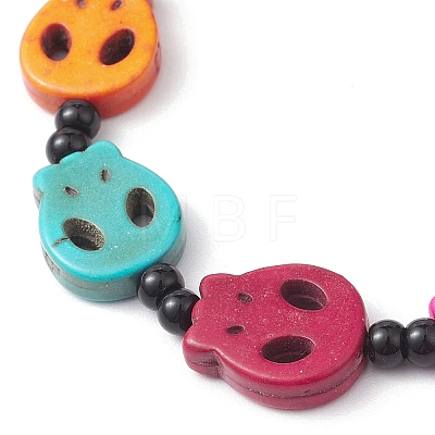 Dyed Synthetic Turquoise Halloween Skull Beaded Stretch Bracelets BJEW-TA00477-1