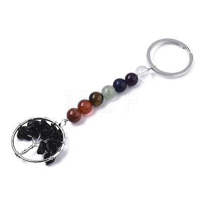 Natural Black Obsidian Chips Chakra Keychain G-N0326-004G-1