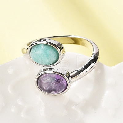 Natural Amethyst & Amazonite Finger Rings X-RJEW-A068-02P-02-1