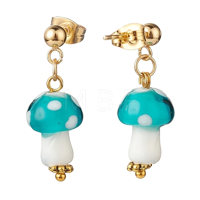 Handmade Lampwork Mushroom Dangle Stud Earrings EJEW-JE04928-1