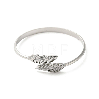 304 Stainless Steel Leaf Cuff Bangles BJEW-A003-03P-1