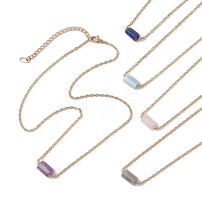 Natural Amethyst/Rose Quartz/Tiger Eye/Amazonite/Sodalite Faceted Column Pendant Necklaces NJEW-JN05133-02-1