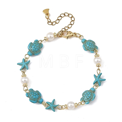 Starfish & Turtle Synthetic Turquoise Beaded Necklace & Bracelet Sets SJEW-JS01385-02-1