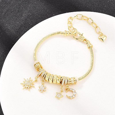 Brass Micro Pave Clear Cubic Zirconia European Beads Charm Bracelets BJEW-F528-04G-1