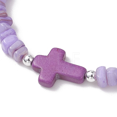 Adjustable Natural Freshwater Shell & Dyed Synthetic Turquoise Beads Braided Bead Bracelets for Women BJEW-JB13105-1