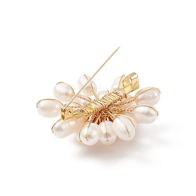 Natural Carnelian & Pearl Braided Bead Flower Lapel Pin JEWB-TA00006-02-1