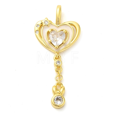 Heart Real 18K Gold Plated Rack Plating Brass Micro Pave Cubic Zirconia Pendants KK-S396-09B-1