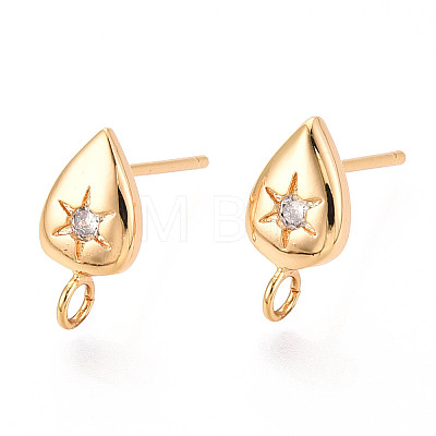 Brass Micro Pave Clear Cubic Zirconia Stud Earring Findings MAK-T011-11G-02-1