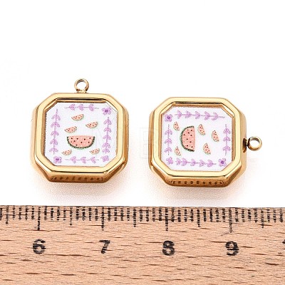 Printed Style 304 Stainless Steel Square with Flower Pendants STAS-T071-24A-G-1