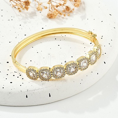 Brass Micro Pave Clear Cubic Zirconia Hinged Bangles for Women BJEW-K274-01G-1
