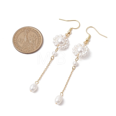 Shell Pearl with Brass Dangle Earrings for Women EJEW-TA00558-1