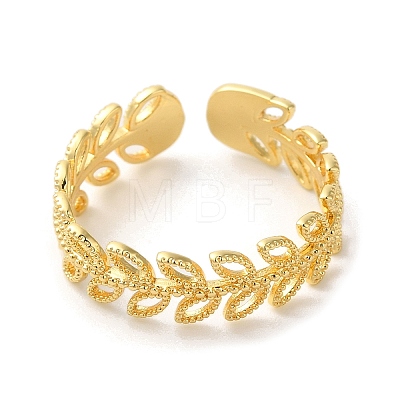 Rack Plating Leaf Brass Open Cuff Ring for Women RJEW-S413-05G-1