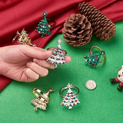 Mega Pet 6Pcs 3 Style Christmas Tree Alloy Napkin Rings AJEW-MP0001-32-1