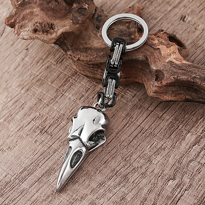 Vintage 304 Stainless Steel Raven Skull Keychains VE1256-1