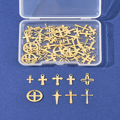 60Pcs 10 Styles 201 and 304 Stainless Steel Pendants STAS-FS0001-90-1