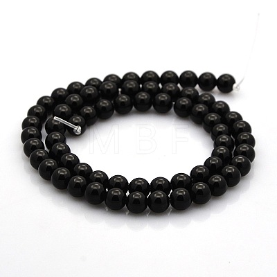 Round Natural Black Onyx Beads Strands G-N0120-26-6mm-1