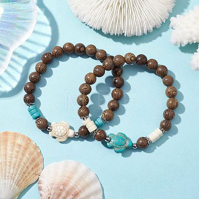 2Pcs 2 Colors Beach Tortoise Synthetic Turquoise Bracelets BJEW-JB10303-1