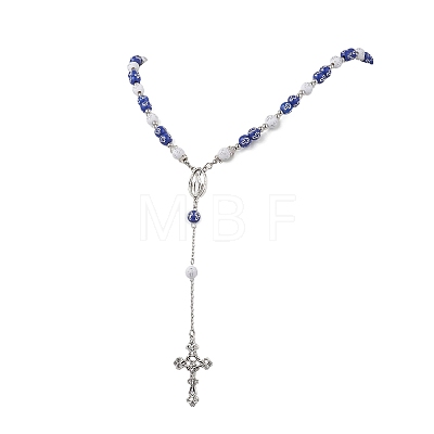 Acrylic & CCB Plastic Beaded Rosary Necklaces with Alloy Cross Pendant NJEW-JN05856-02-1
