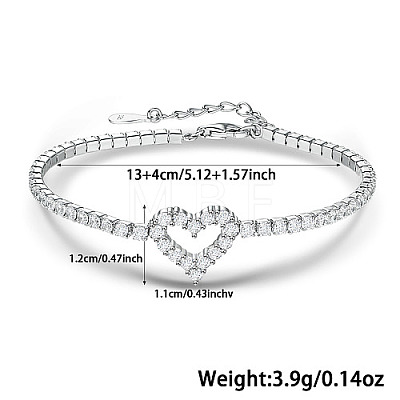 925 Sterling Silver Heart and Cubic Zirconia Inlaid Bracelets for Women LK7425-3-1
