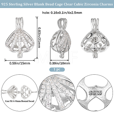 Anti-Tarnish Beebeecraft 1Pc Rhodium Plated 925 Sterling Silver Empty Bead Cage Pendants STER-BBC0005-70B-1