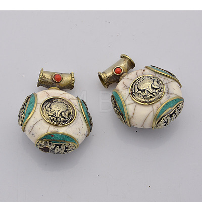 Mixed Handmade Tibetan Style Flat Round  Pendants TIBEB-L001-08-1