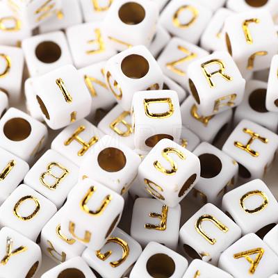 156Pcs 26 Style White Plating Acrylic Letters Beads SACR-YW0001-02-1