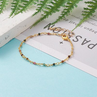 Faceted Round Natural Tourmaline Beaded Bracelets BJEW-JB05768-02-1