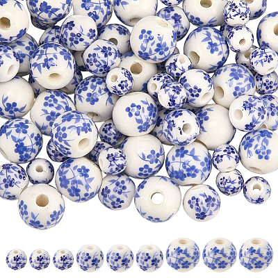 3 Styles Handmade Printed Porcelain Beads PORC-SP0001-09-1
