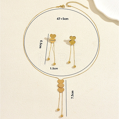 Elegant Stainless Steel Heart Pendant Lariat Necklace & Earrings Bracelet Set for Women Party Gift LF0816-1